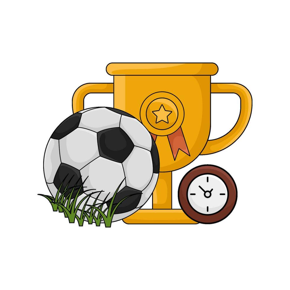 football balle, l'horloge temps avec trophée illustration vecteur