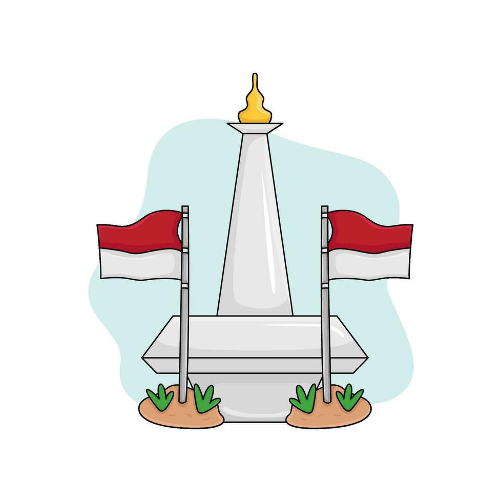 monas avec drapeau Indonésie Merdeka illustration vecteur