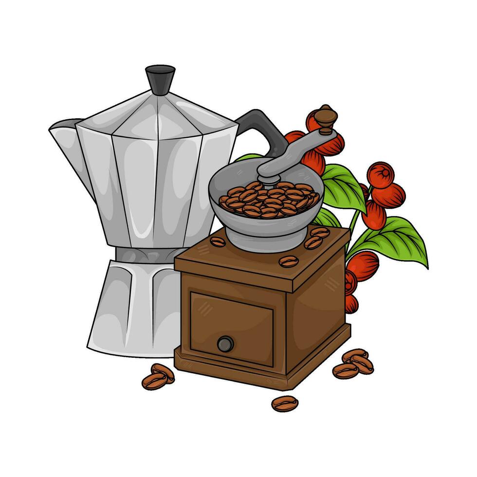 café des haricots avec café fabricant illustration vecteur