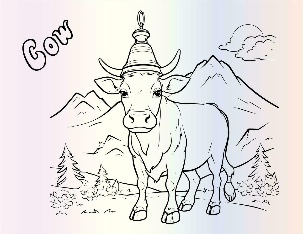 vache avec cloche coloration page pour des gamins vecteur