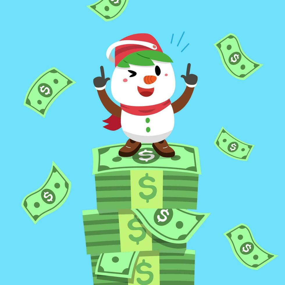 vecteur dessin animé content Noël bonhomme de neige avec argent