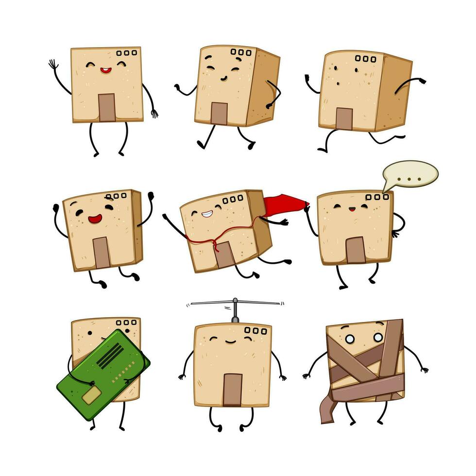 papier carton boîte personnage ensemble dessin animé vecteur illustration