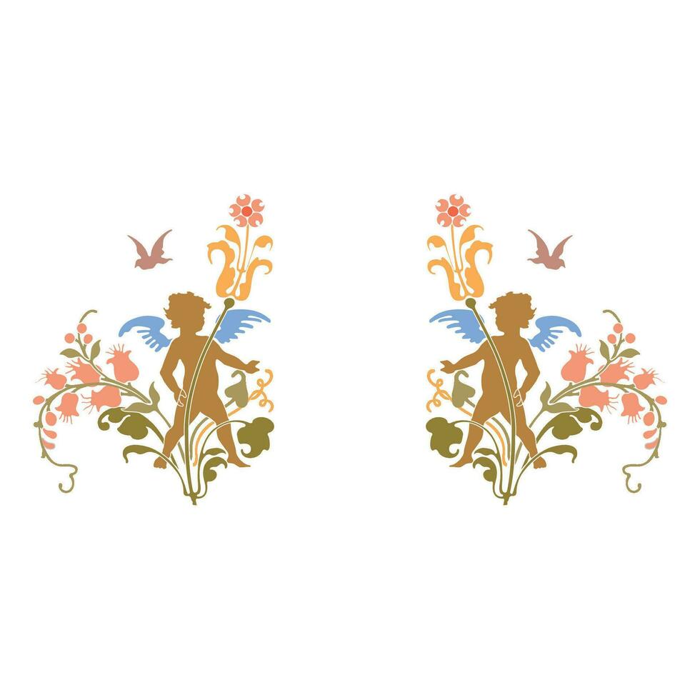 Cupidon avec arc et flèche, contour dessin de noir Couleur isolé sur blanc arrière-plan, Stock vecteur illustration pour décoration