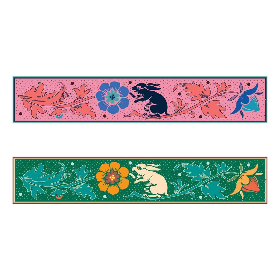 ancien rétro floral calligraphique art décoratif éléments esquisser ensemble avec fleurs et lapin isolé vecteur