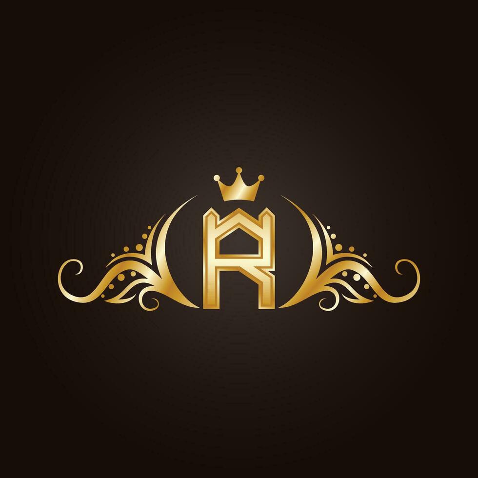 luxe logo de symbole r avec couronne. adapté pour bijoux, mode, boutique, hôtel, restaurant, etc. vecteur