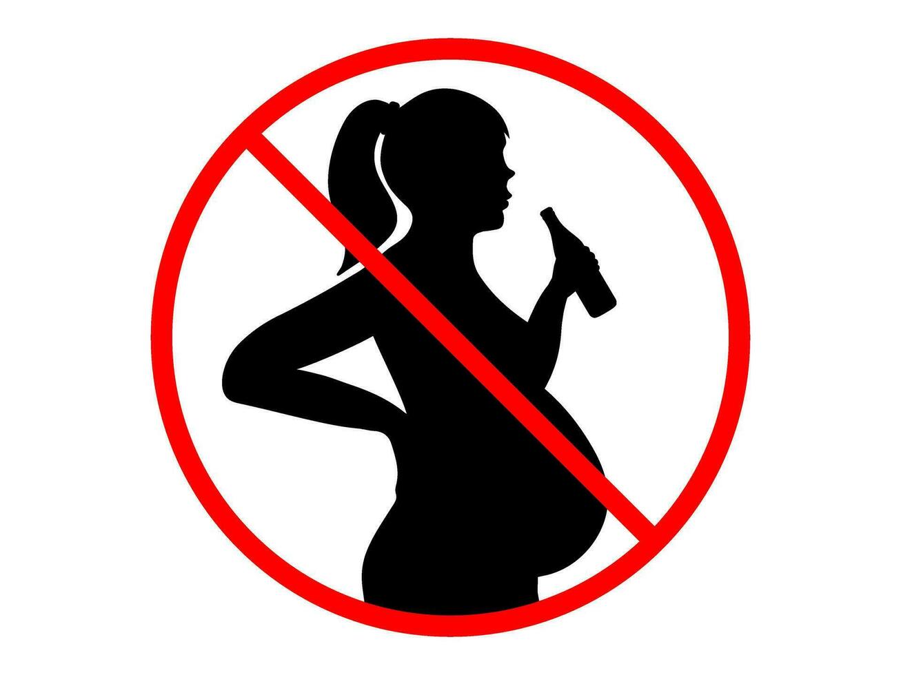 interdiction signe de Enceinte femme en buvant alcool. Enceinte femme avec bouteille de Bière dans main. vecteur icône pour de l'alcool bouteille