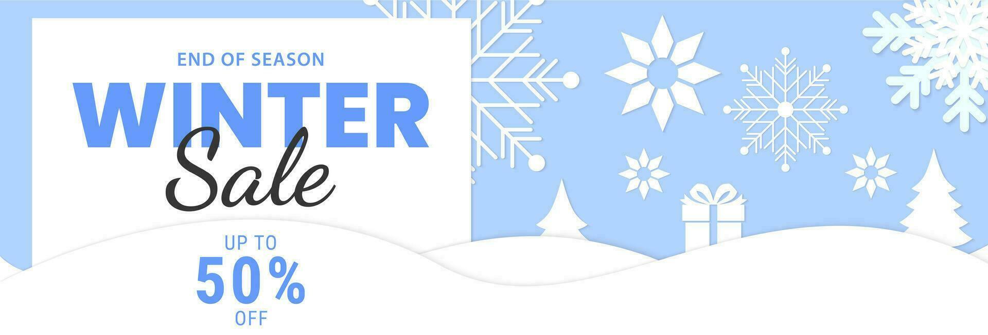 hiver vente bannière conception. saisonnier vente Contexte avec flocon de neige éléments. vecteur illustration