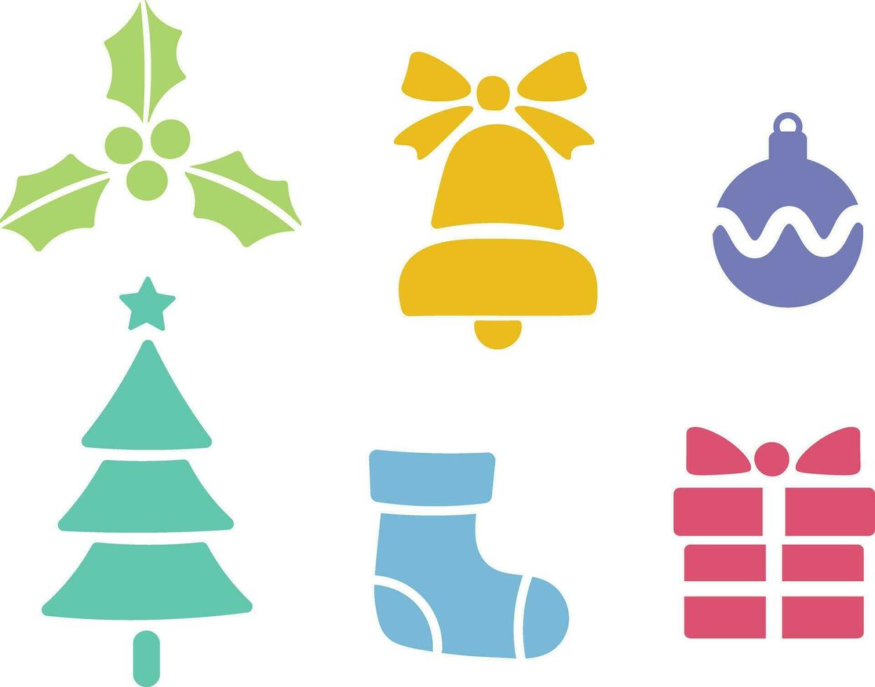 Noël Facile minimaliste vecteur plat icône collection, main tiré biologique formes, coloré vacances griffonnage ensemble