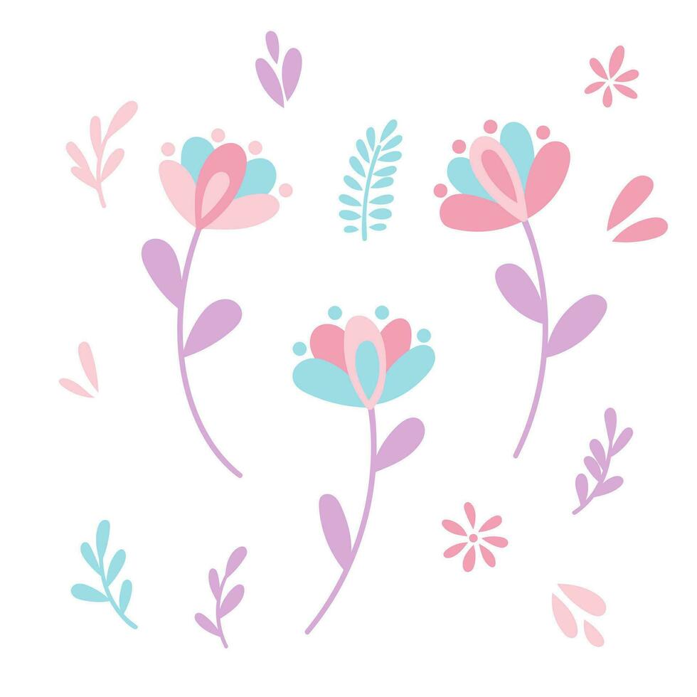 mignonne pastel vecteur fleur décoration éléments, plat illustration printemps griffonnage ensemble