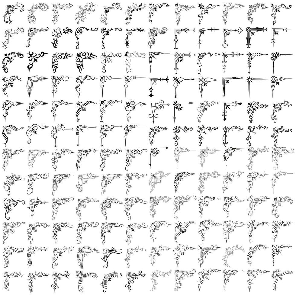 vecteur illustration de décoratif coin Cadre ensemble. main dessiner de coins différent formes fleur décoration vecteur conception griffonnage esquisser style pour mariage et bannière.
