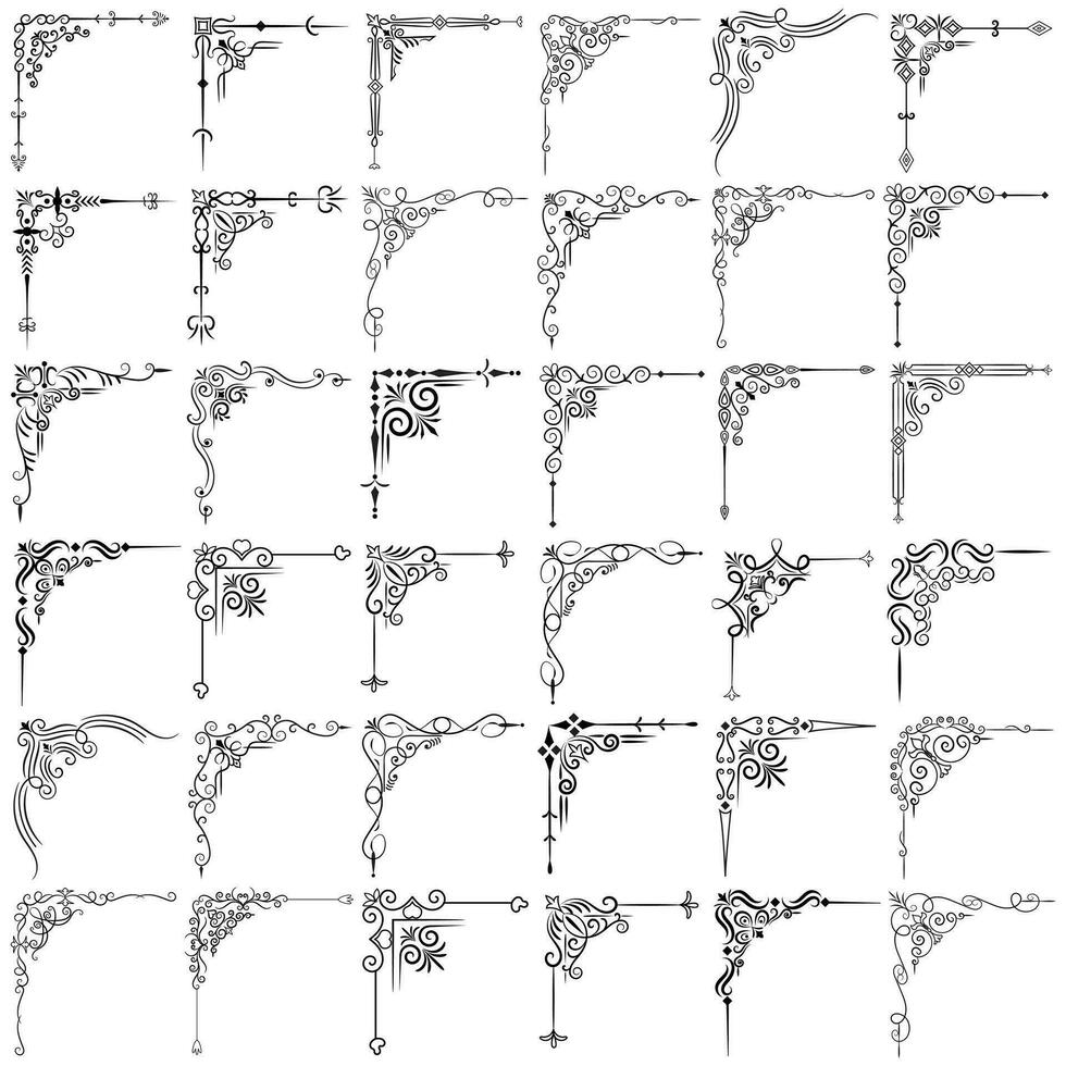 vecteur illustration de décoratif coin Cadre ensemble. main dessiner de coins différent formes fleur décoration vecteur conception griffonnage esquisser style pour mariage et bannière.