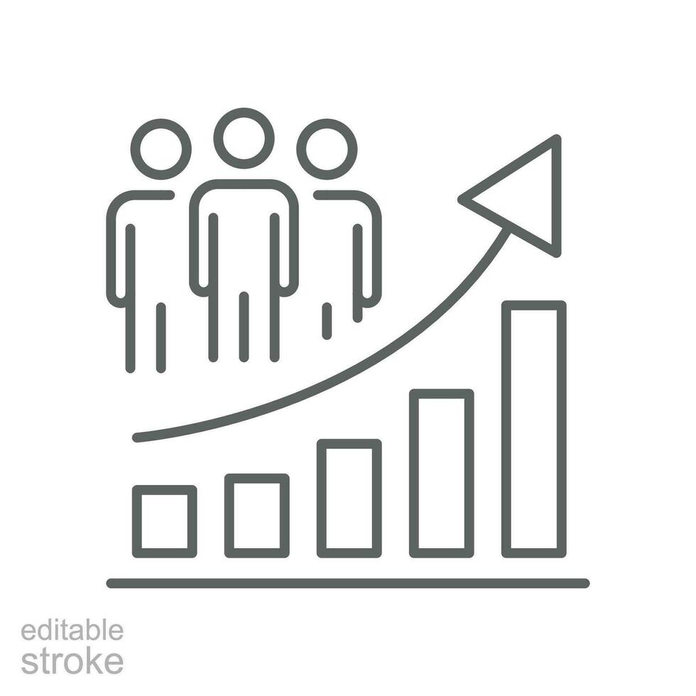 population croissance icône. Facile contour style. augmenter social développement, économique évolution, global démographie graphique concept. mince ligne symbole. vecteur illustration isolé. modifiable accident vasculaire cérébral.