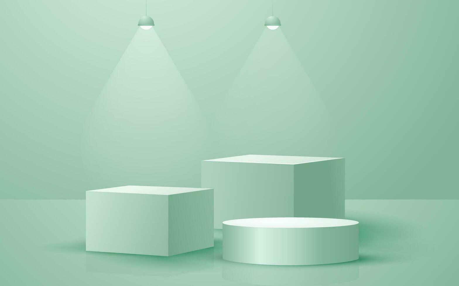 géométrique Plate-forme 3d scène pastel vert Contexte avec pendaison lampe parfait pour un événement promotion cosmétique produit présentation maquette vecteur