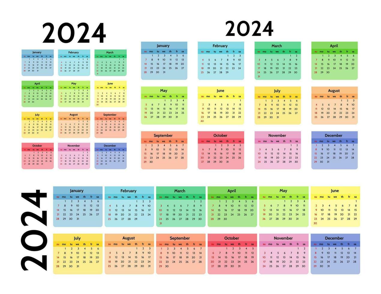 calendrier pour 2024 isolé sur une blanc Contexte vecteur