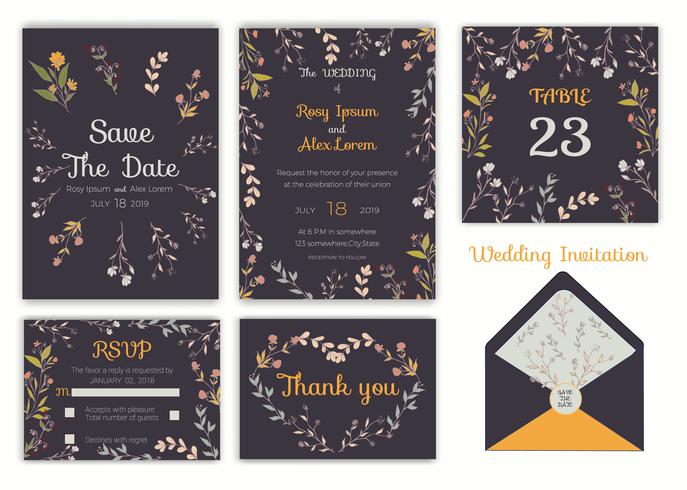 Invitation de mariage, faites gagner la date, carte de RSVP, carte de remerciement vecteur