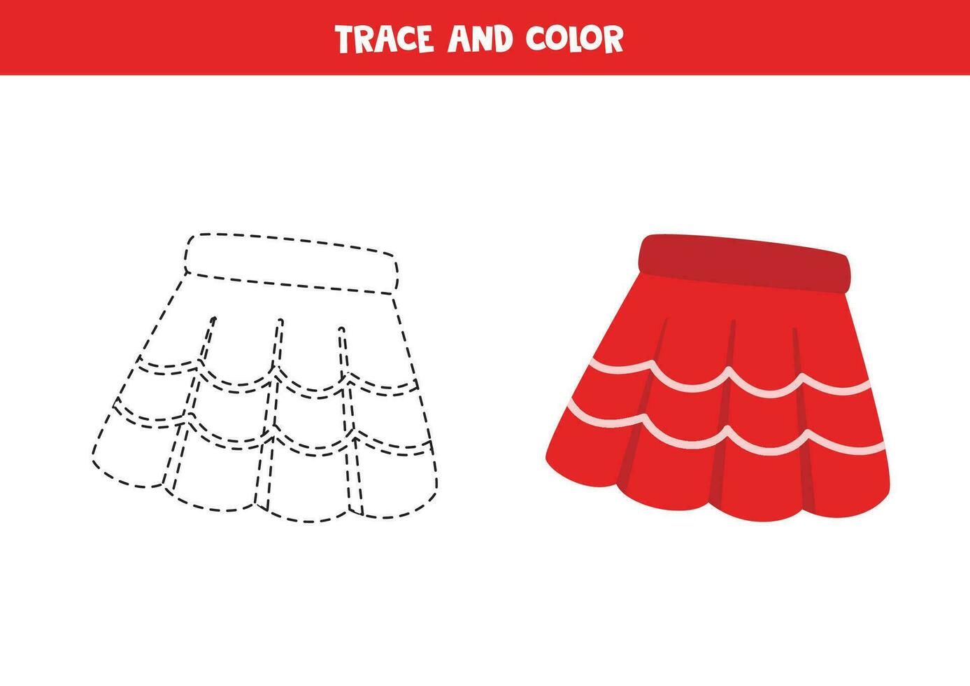 trace et Couleur dessin animé Jaune jupe. feuille de travail pour les enfants. vecteur