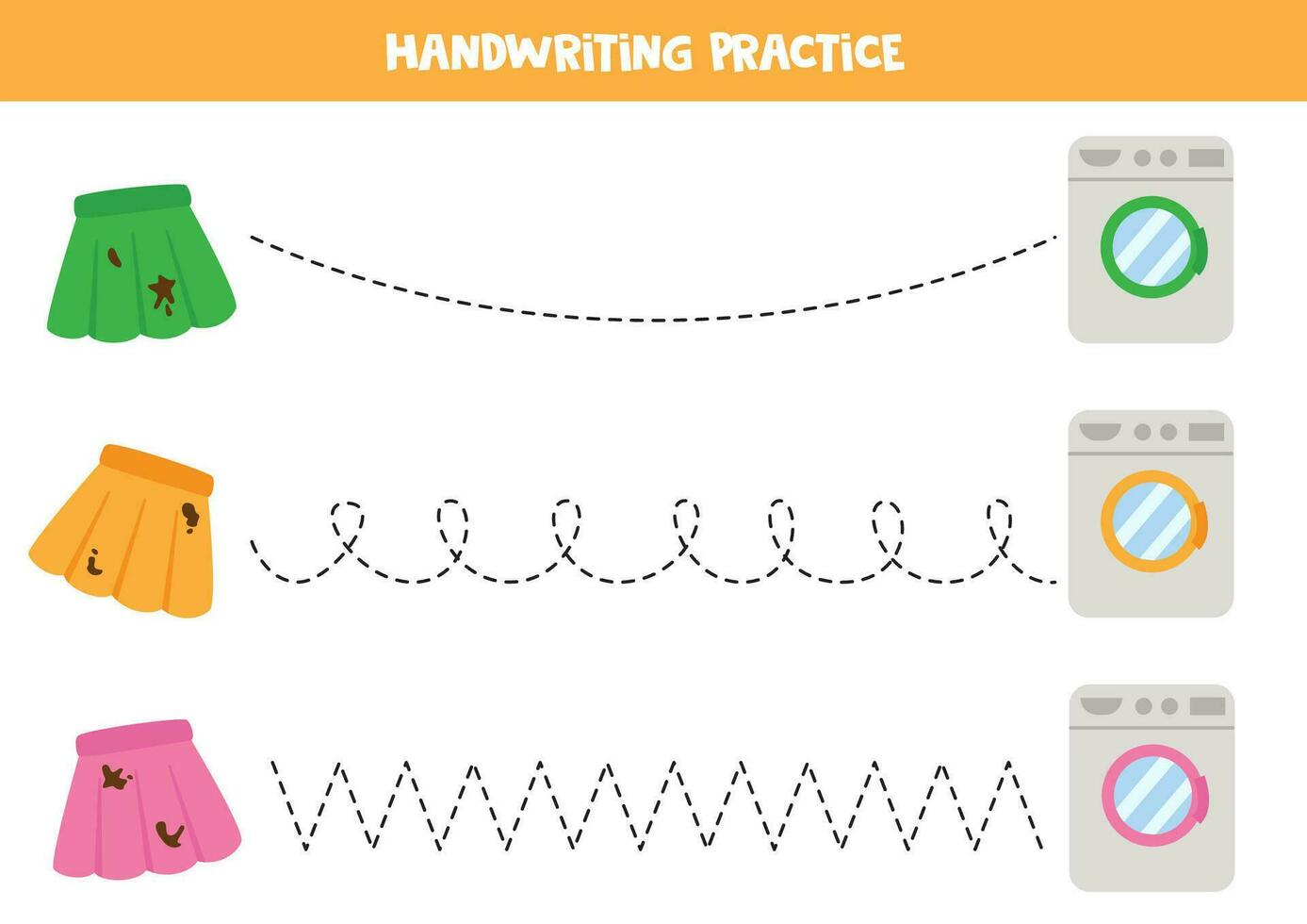 tracé lignes pour enfants. mignonne sale jupes et la lessive Machines. écriture entraine toi. vecteur