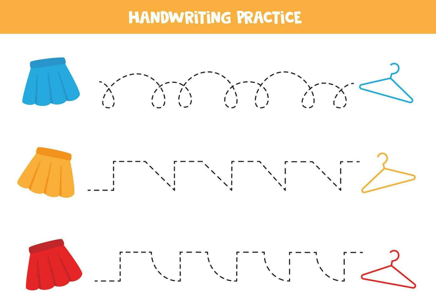 tracé lignes pour enfants. mignonne coloré jupes et cintres. écriture entraine toi. vecteur