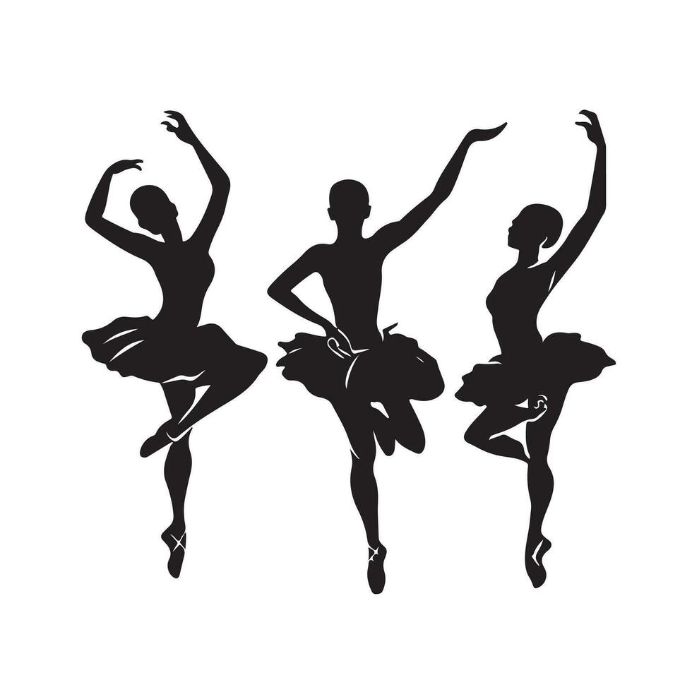 une noir silhouette Danseur ensemble clipart sur une blanc Contexte vecteur