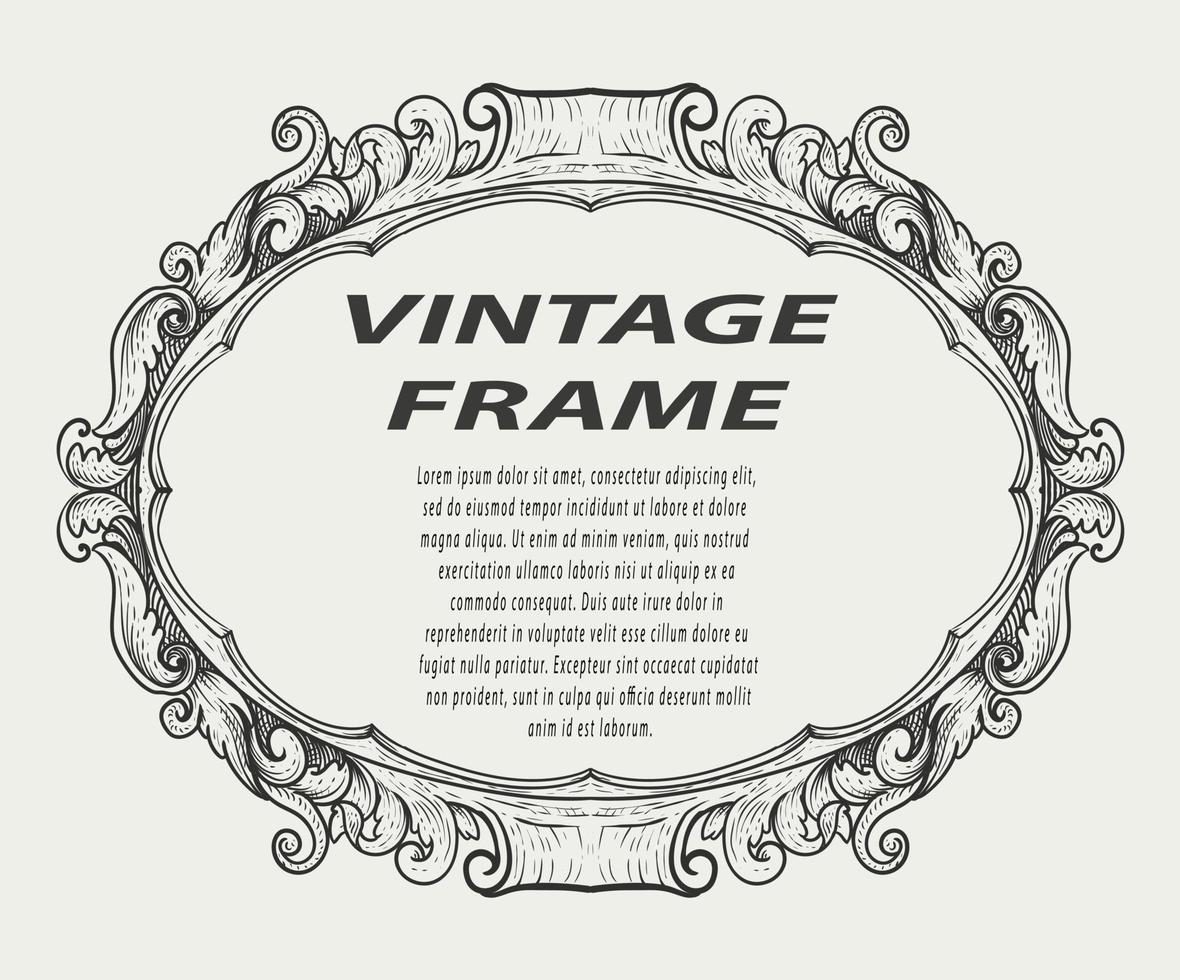 cadre de bordure vintage gravure ornement style monochrome vecteur