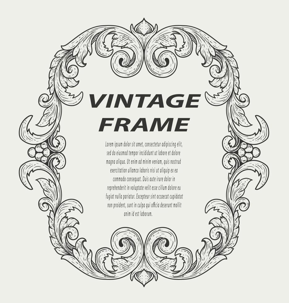cadre de bordure vintage gravure ornement style monochrome vecteur