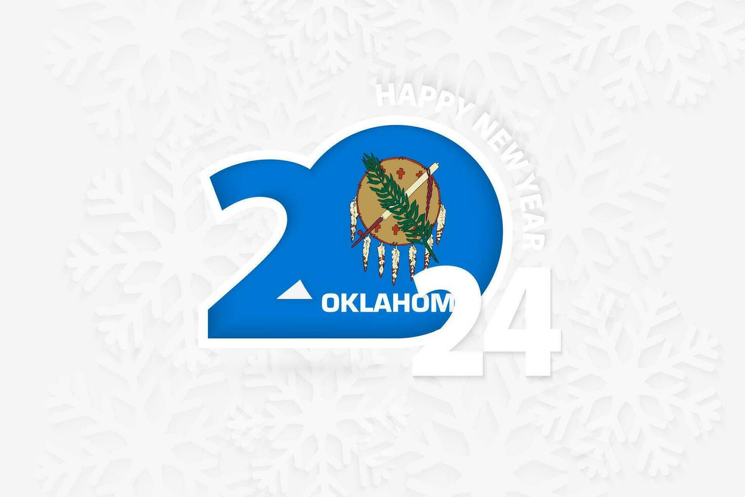 Nouveau année 2024 pour Oklahoma sur flocon de neige Contexte. vecteur
