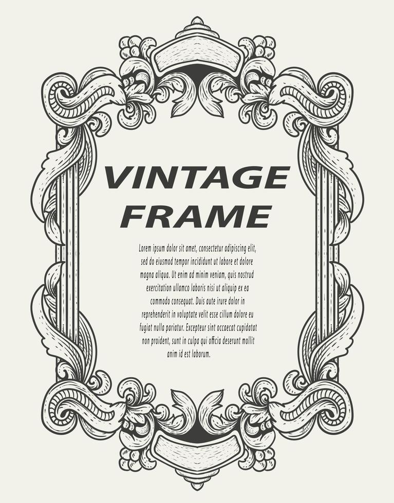 cadre de bordure vintage gravure ornement style monochrome vecteur