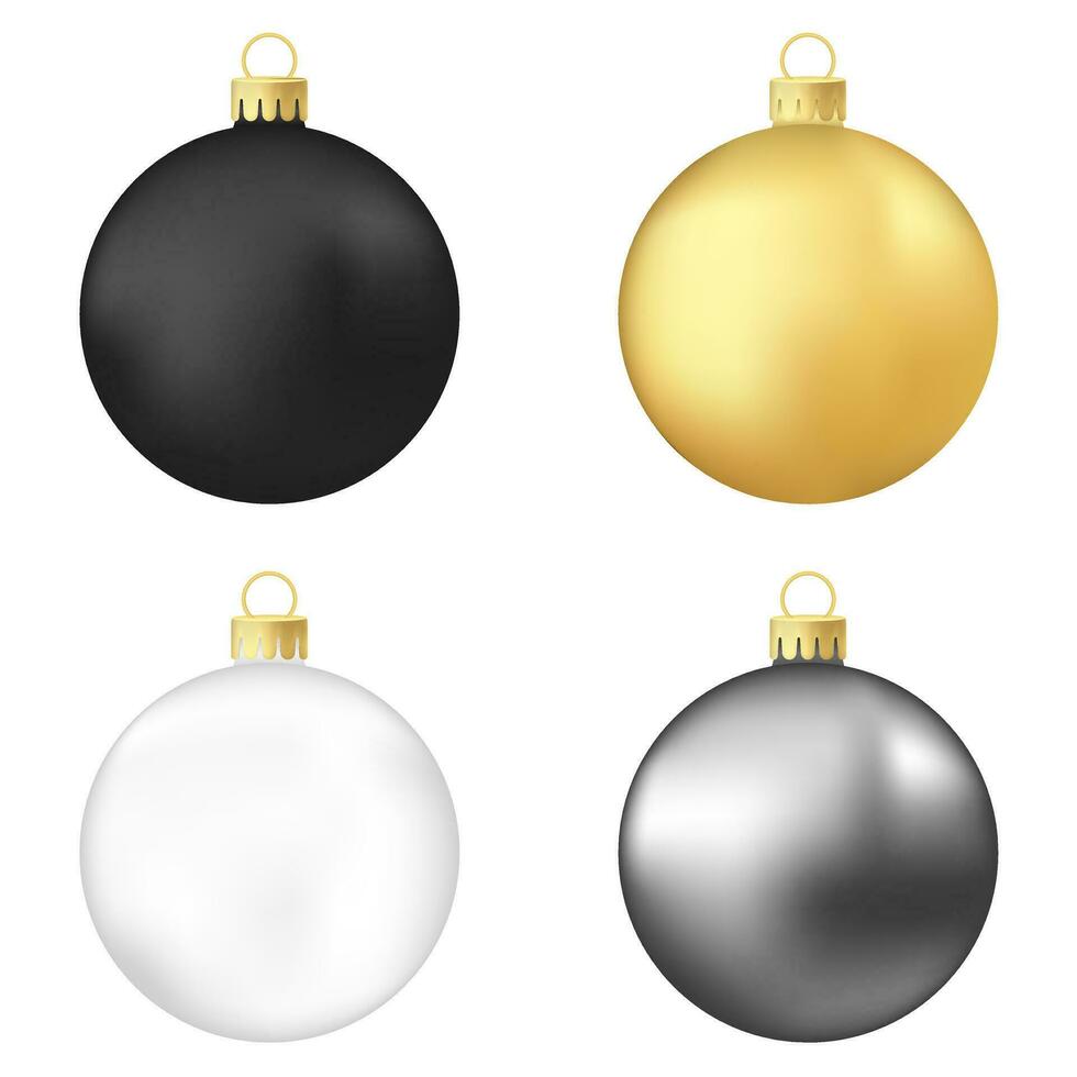 ensemble de noir, or, blanc et gris Noël arbre jouet ou Balle vecteur