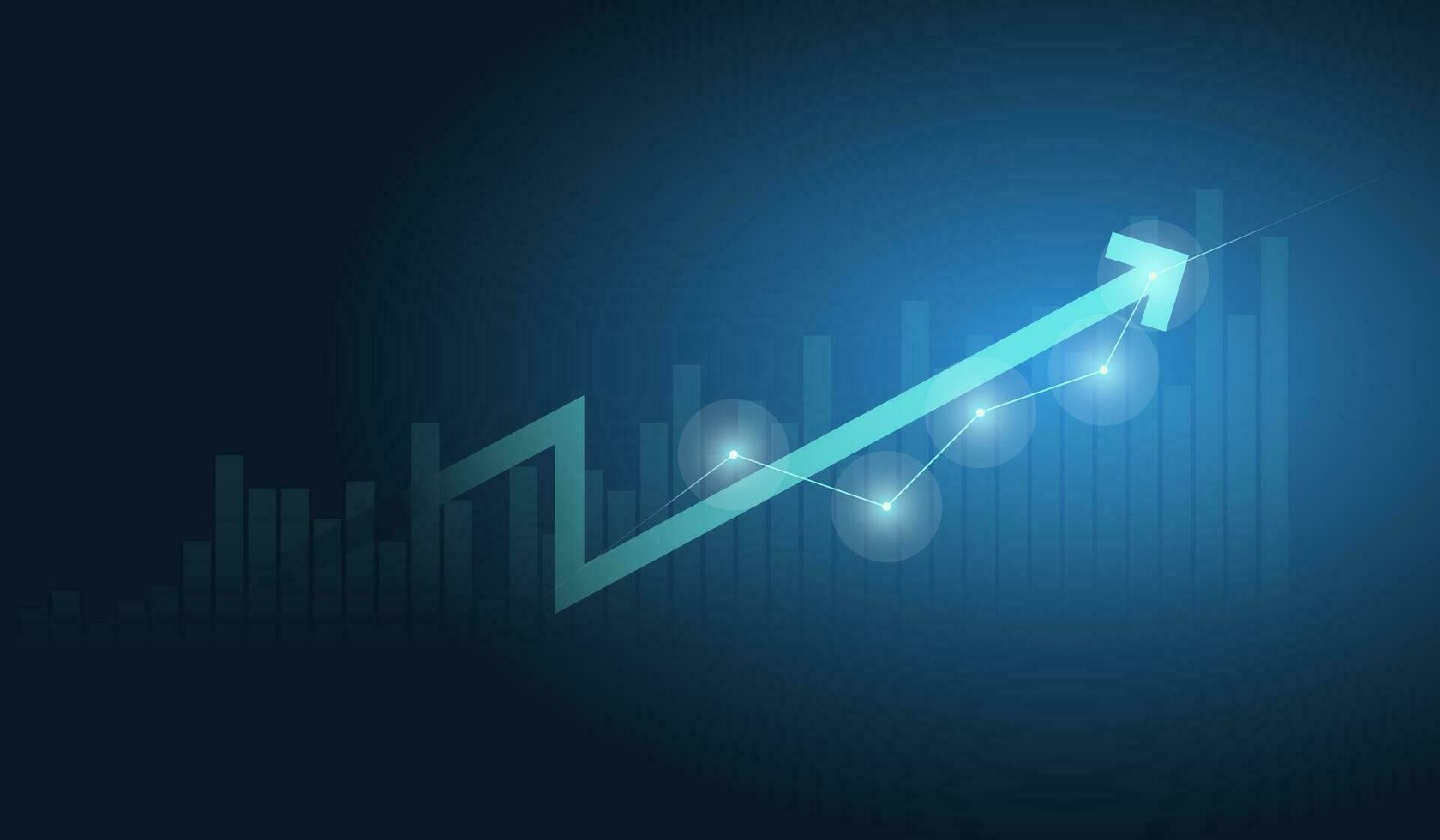 une financier, affaires et graphique avec en mouvement en haut La Flèche graphique dans Stock marché sur bleu Couleur Contexte vecteur