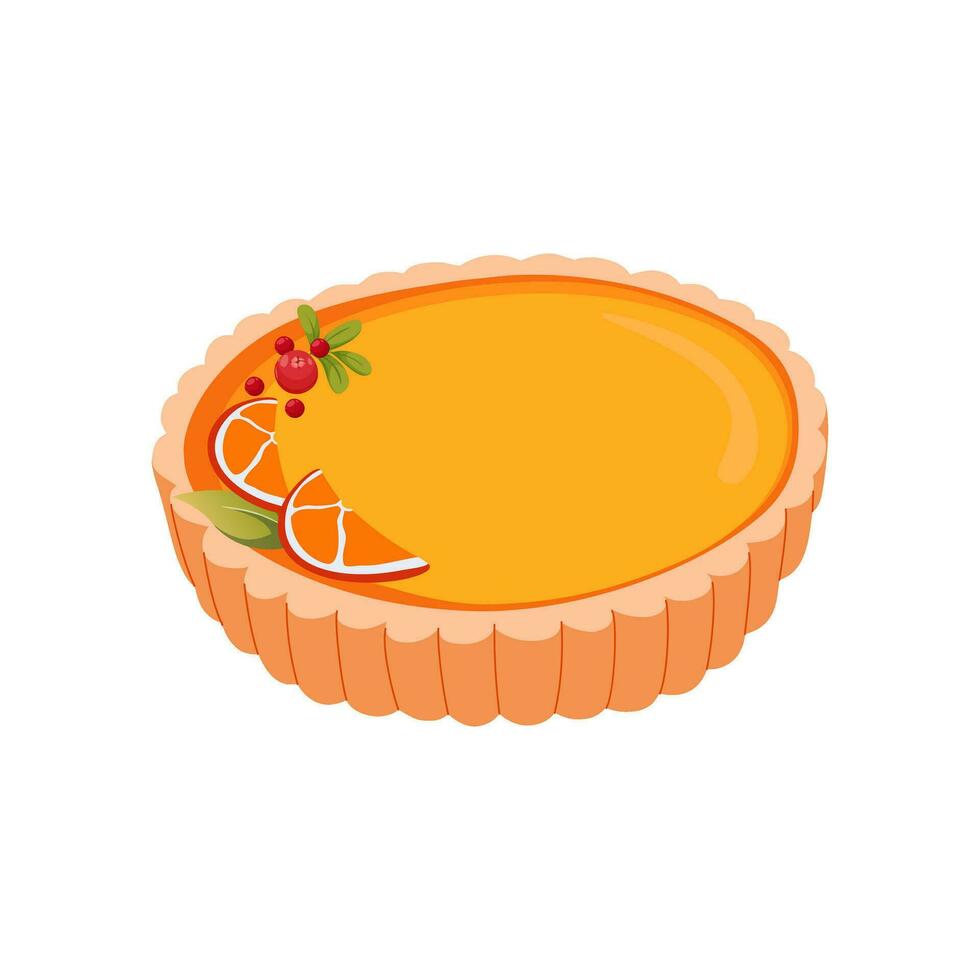 agrumes cheesecake décoré avec avec Orange tranches. Noël et vacances sucré tarte. savoureux sucré desserts. illustration pour recette livre de recettes, bannière, carte postale, menu. vecteur plat illustration.