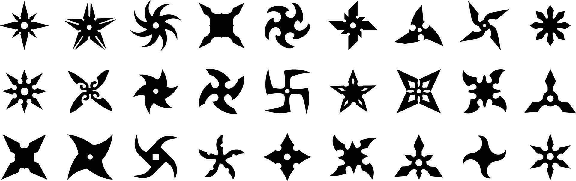 ensemble de ninja étoiles Icônes, noir vecteur silhouettes isolé sur blanc Contexte
