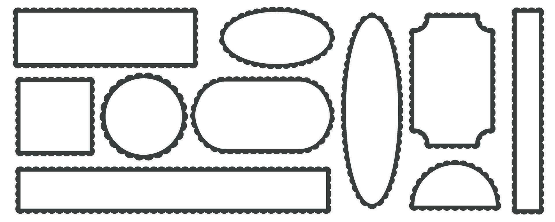 coquille bord cadres formes. rectangle cercle ovale et carré frontière avec mignonne dentelle modèle. vecteur décoratif collection