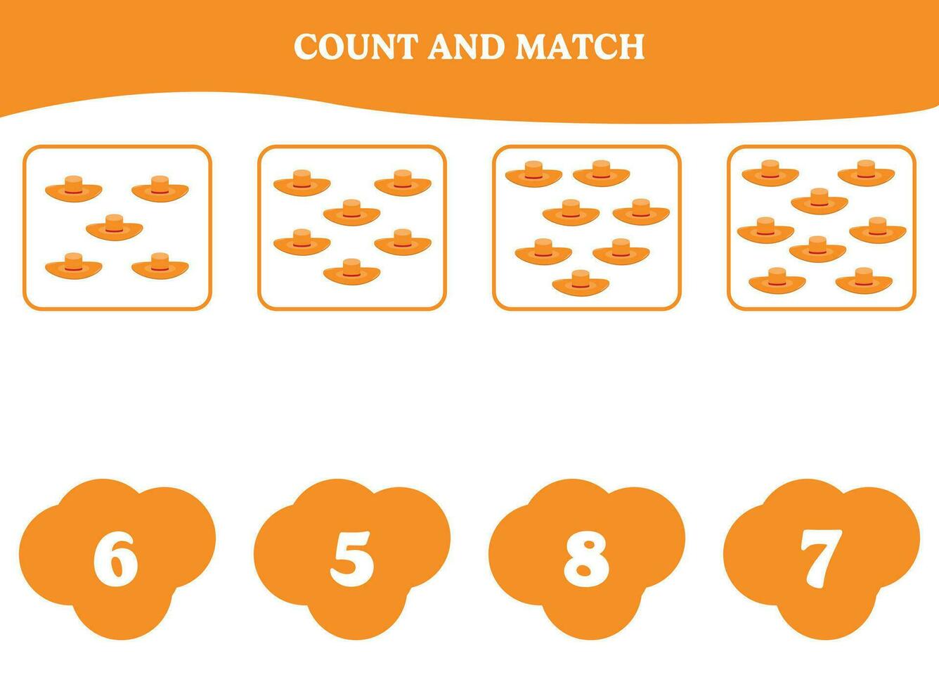 compter et rencontre Jeu avec chapeau. éducatif feuille de travail conception pour préscolaire, Jardin d'enfants étudiants. apprentissage mathématiques. cerveau taquin amusement activité pour enfants. vecteur
