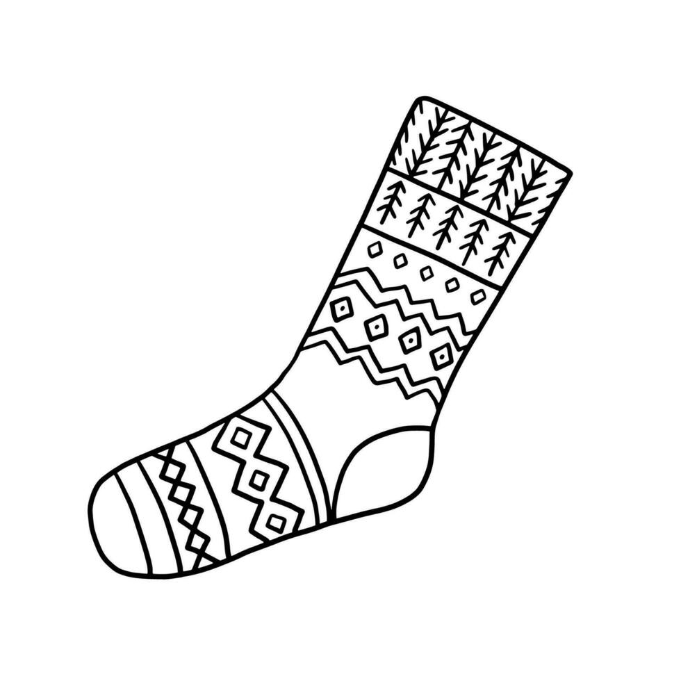 hiver tricoté chaussettes avec chevrons motifs. main tiré ligne griffonnage illustration isolé sur blanc vecteur