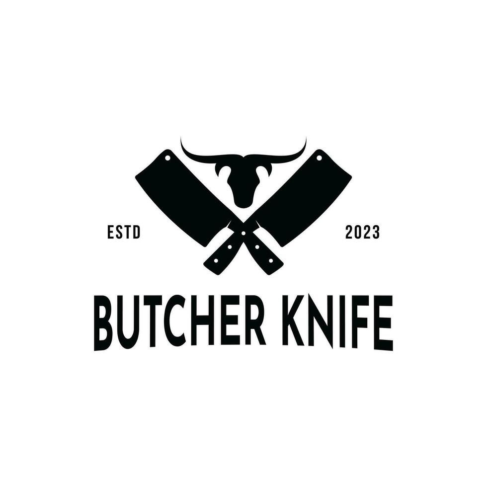 rétro ancien Boucher couteau logo conception concept idée avec taureau vecteur