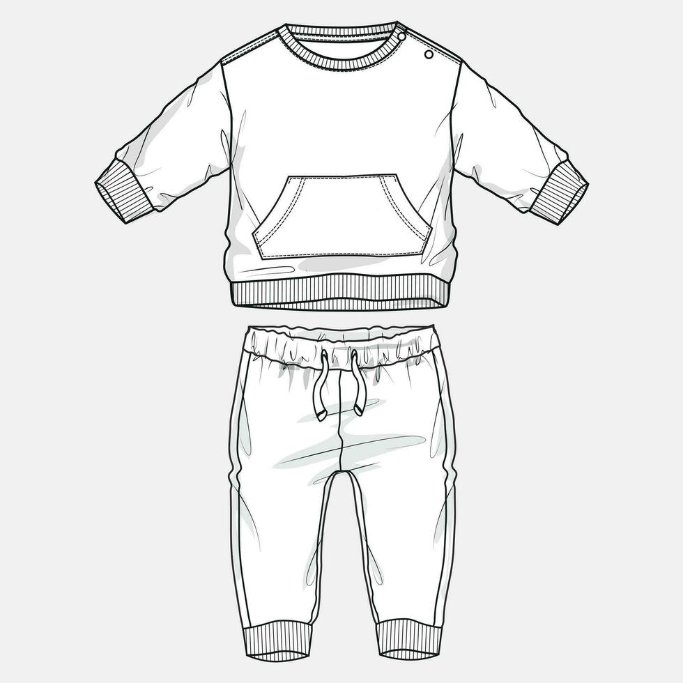 sweat-shirt avec joggeur les pantalons de survêtement technique dessin mode plat esquisser vecteur illustration modèle pour des gamins