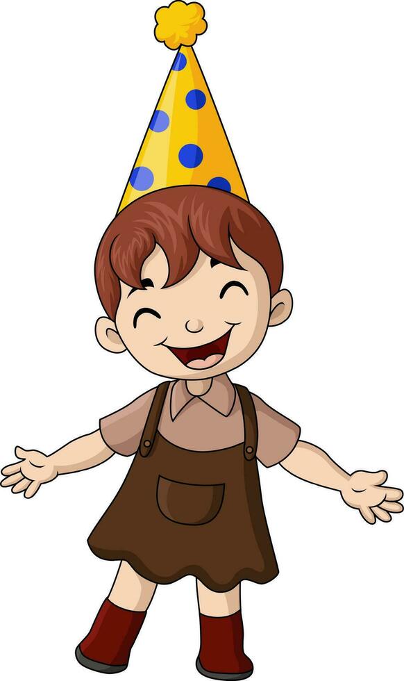 mignonne peu fille dessin animé portant fête chapeau vecteur