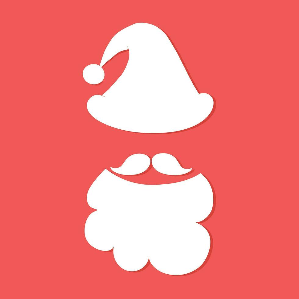 Père Noël claus chapeau, barbe et moustache silhouette sur rouge Contexte. vecteur illustration