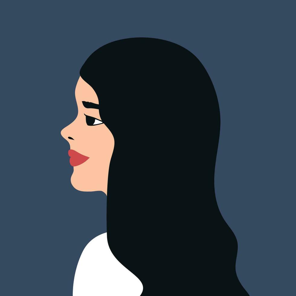 main tiré portrait de une Jeune femme dans profil. vecteur illustration