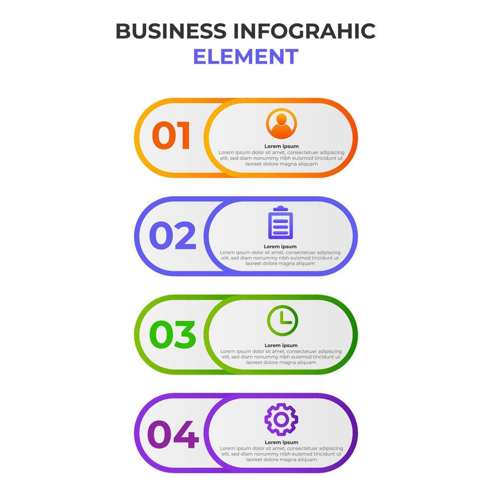 élément d'infographie dégradé en quatre étapes avec icône d'entreprise. modèle d'infographie. vecteur