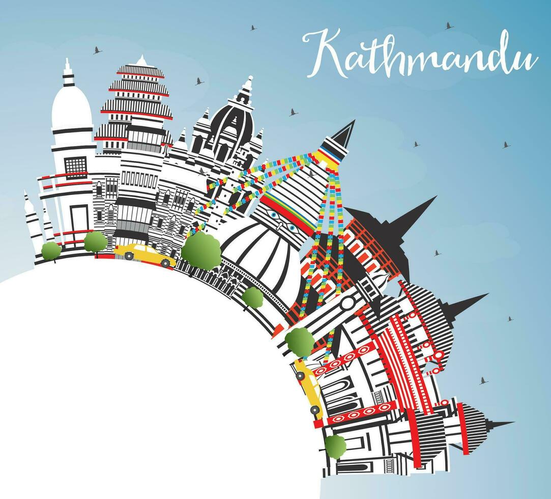 Katmandou Népal ville horizon avec Couleur bâtiments, bleu ciel et copie espace. Katmandou paysage urbain avec Repères. affaires Voyage et tourisme concept avec historique architecture. vecteur