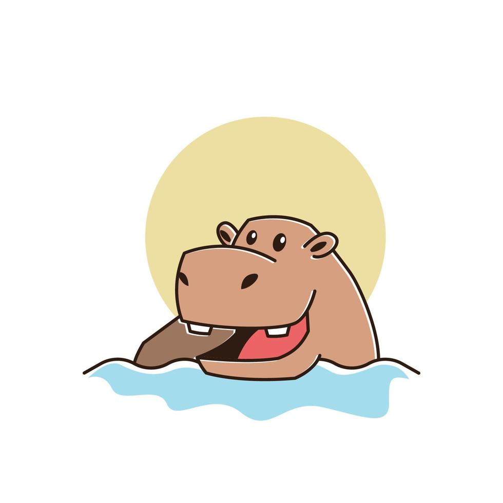 mignon heureux gros hippopotame hippopotame nageant rivière mascotte personnage dessin animé vecteur