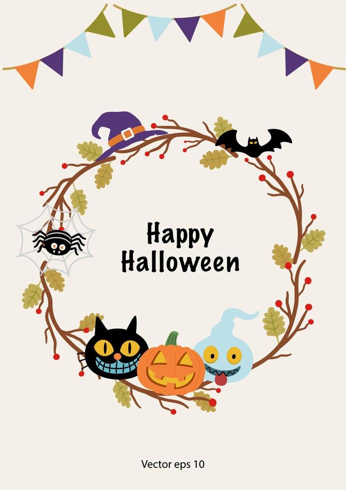 fond de carte d'invitation de fête d'halloween avec des éléments mignons et illustration frame.vector. vecteur