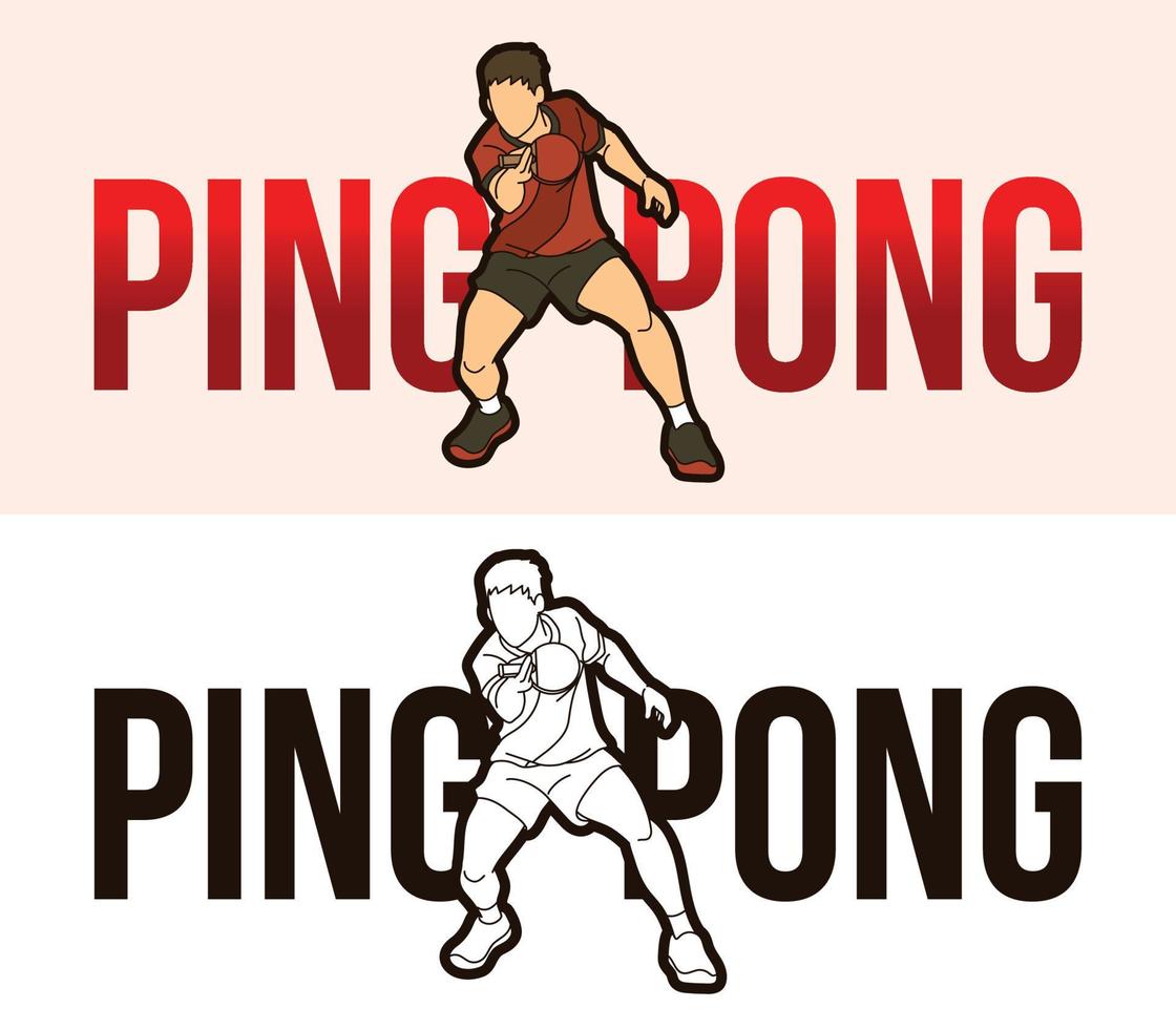 lettre de ping-pong ou de tennis de table avec joueur de sport vecteur