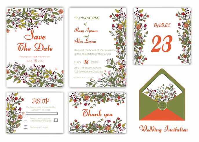 Invitation de mariage, faites gagner la date, carte de RSVP, carte de remerciement vecteur