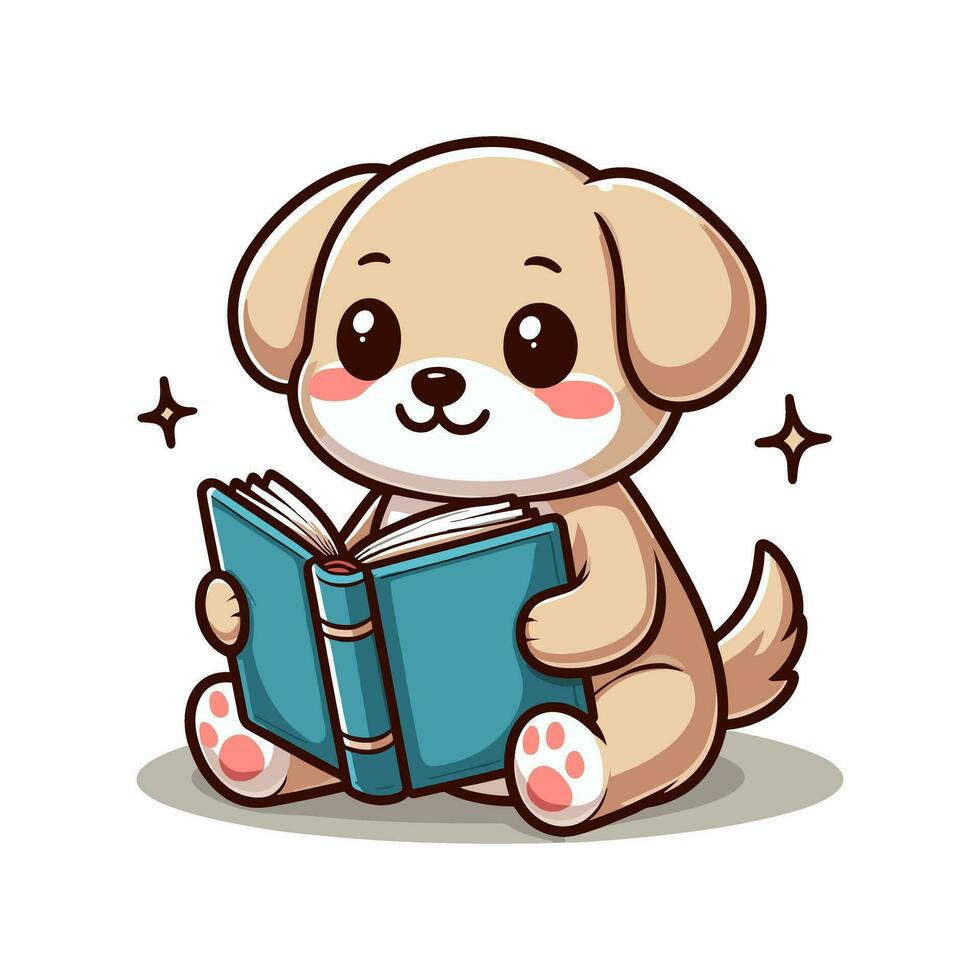 ai généré mignonne chien en train de lire livre vecteur