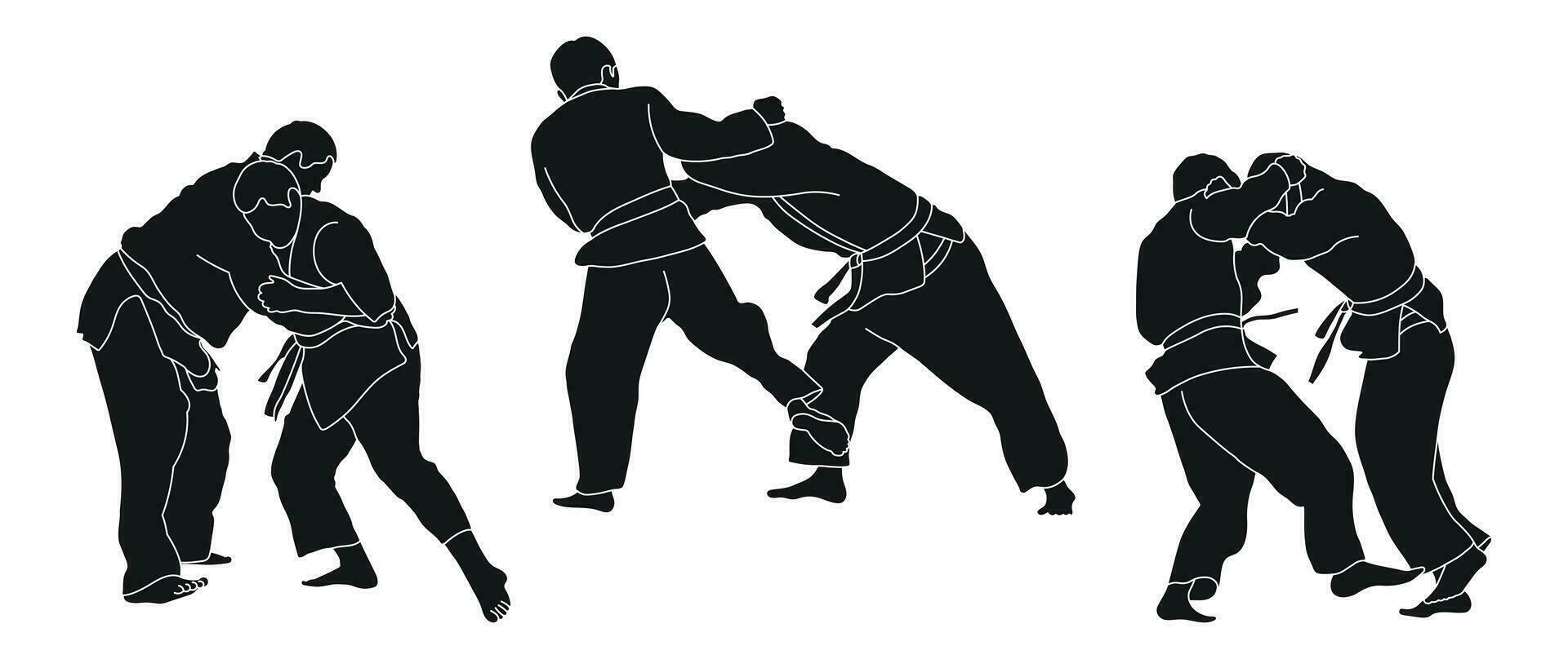 ligne esquisser judaïsme, judoka, athlète duel, lutte, judo, sport figure vecteur