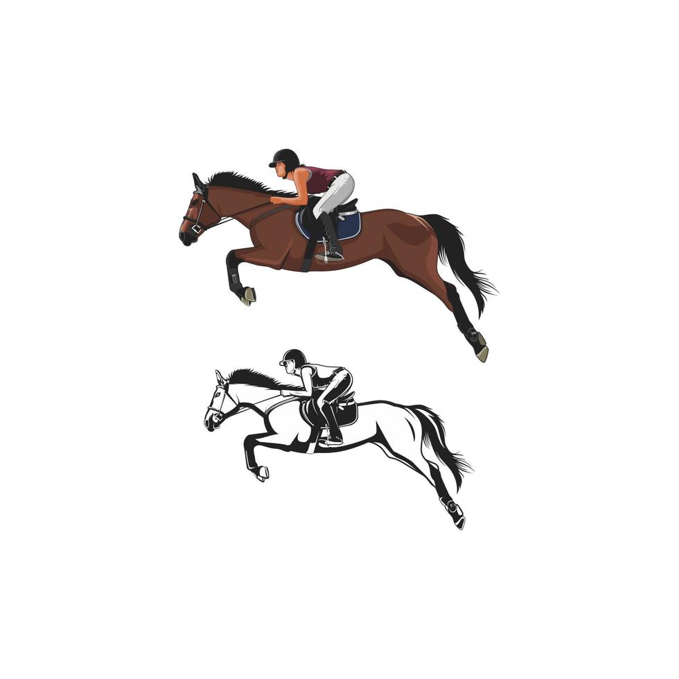 silhouette d'équitation et dessin au trait vecteur