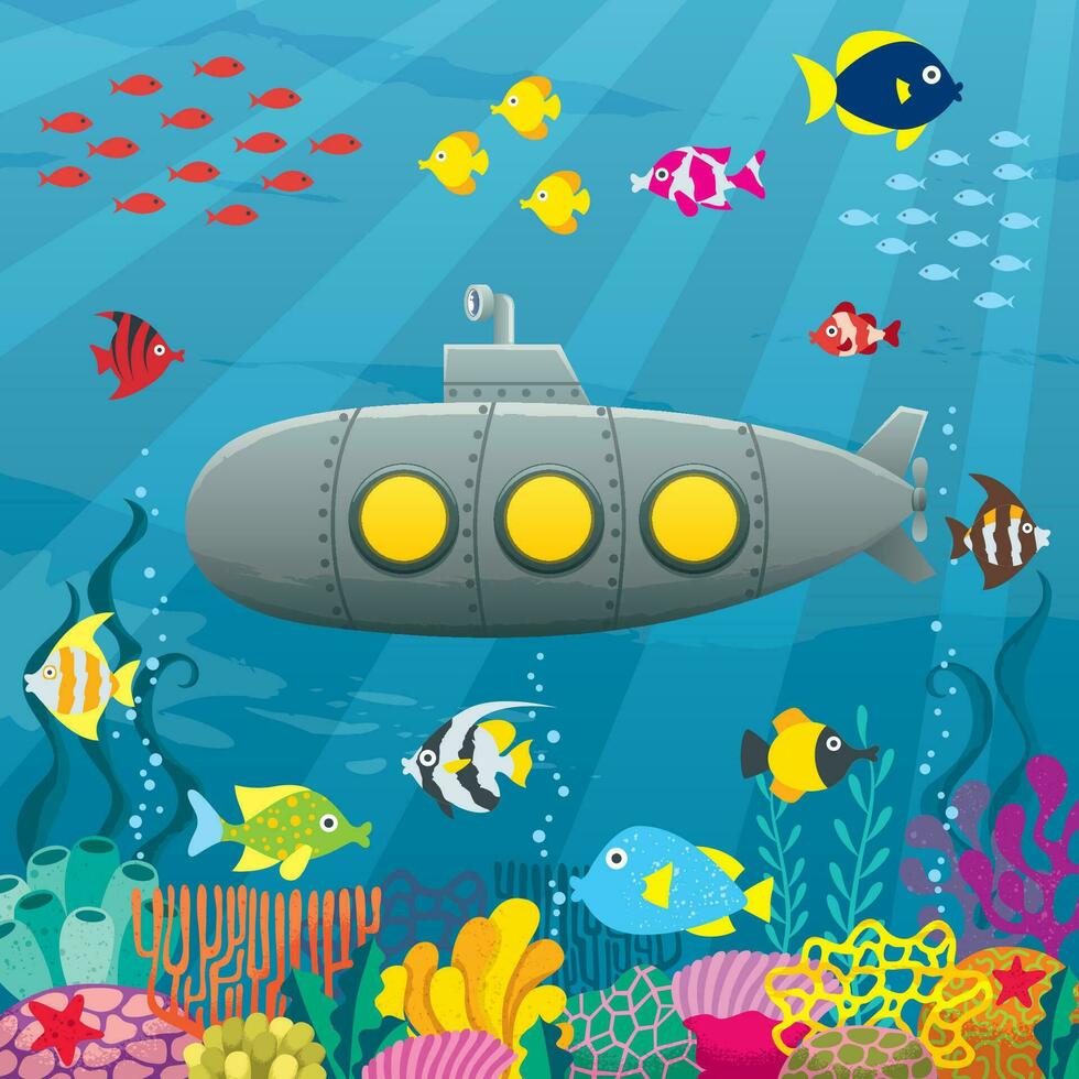 sous-marin dessin animé Contexte vecteur