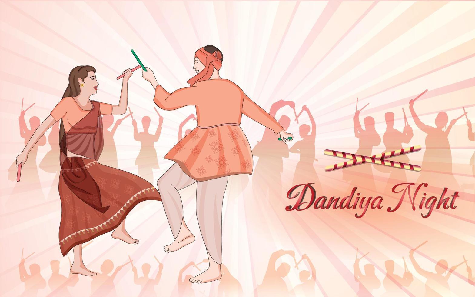 joyeux navratri - dandia, couple garba, illustration du personnage dandia, bannière de nuit dandia, bannière navratri, pas entièrement modifiable. vecteur